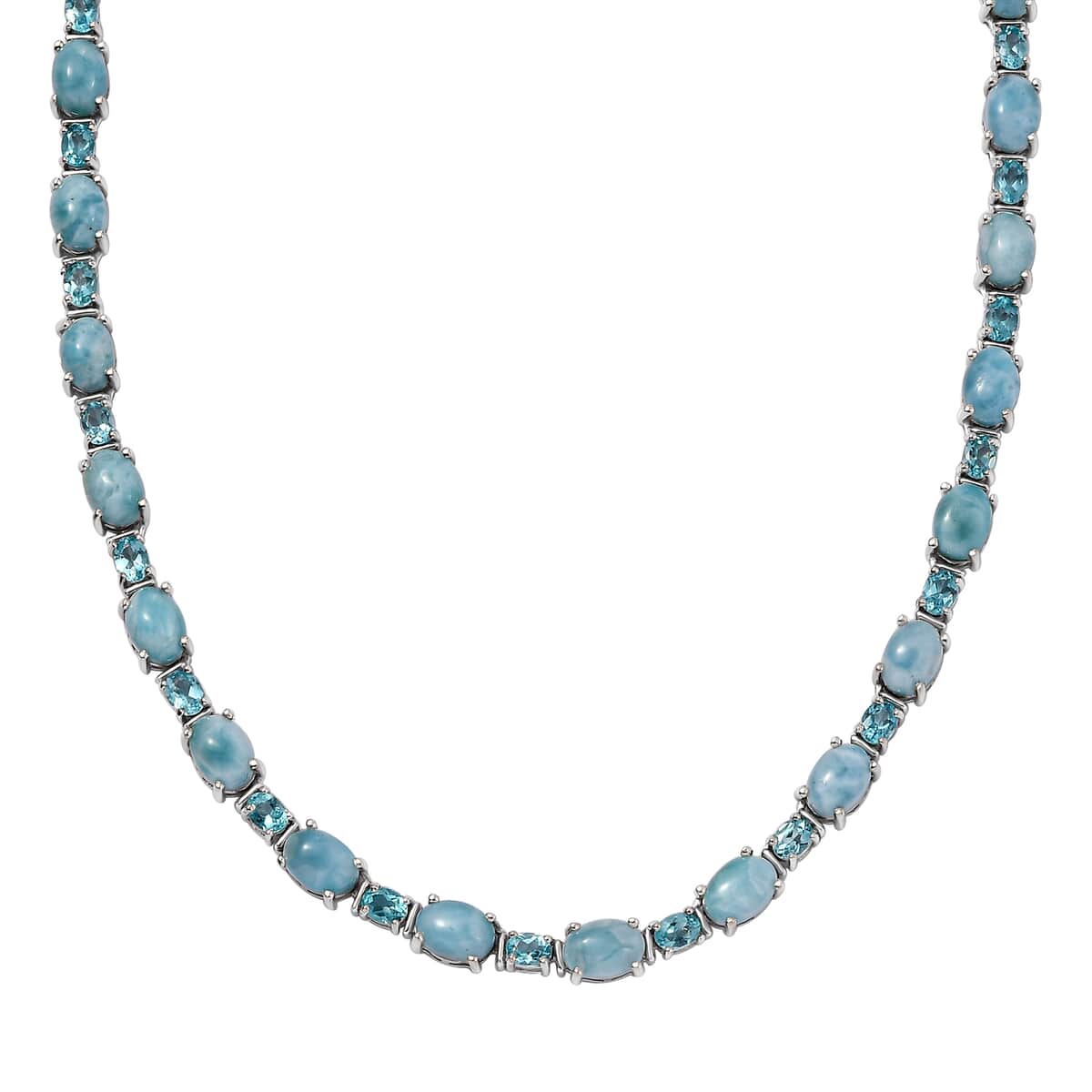 Larimar and Multi Gemstone 38.85 ctw Turtle Necklace in Rhodium Over Sterling Silver 18 Inches image number 0