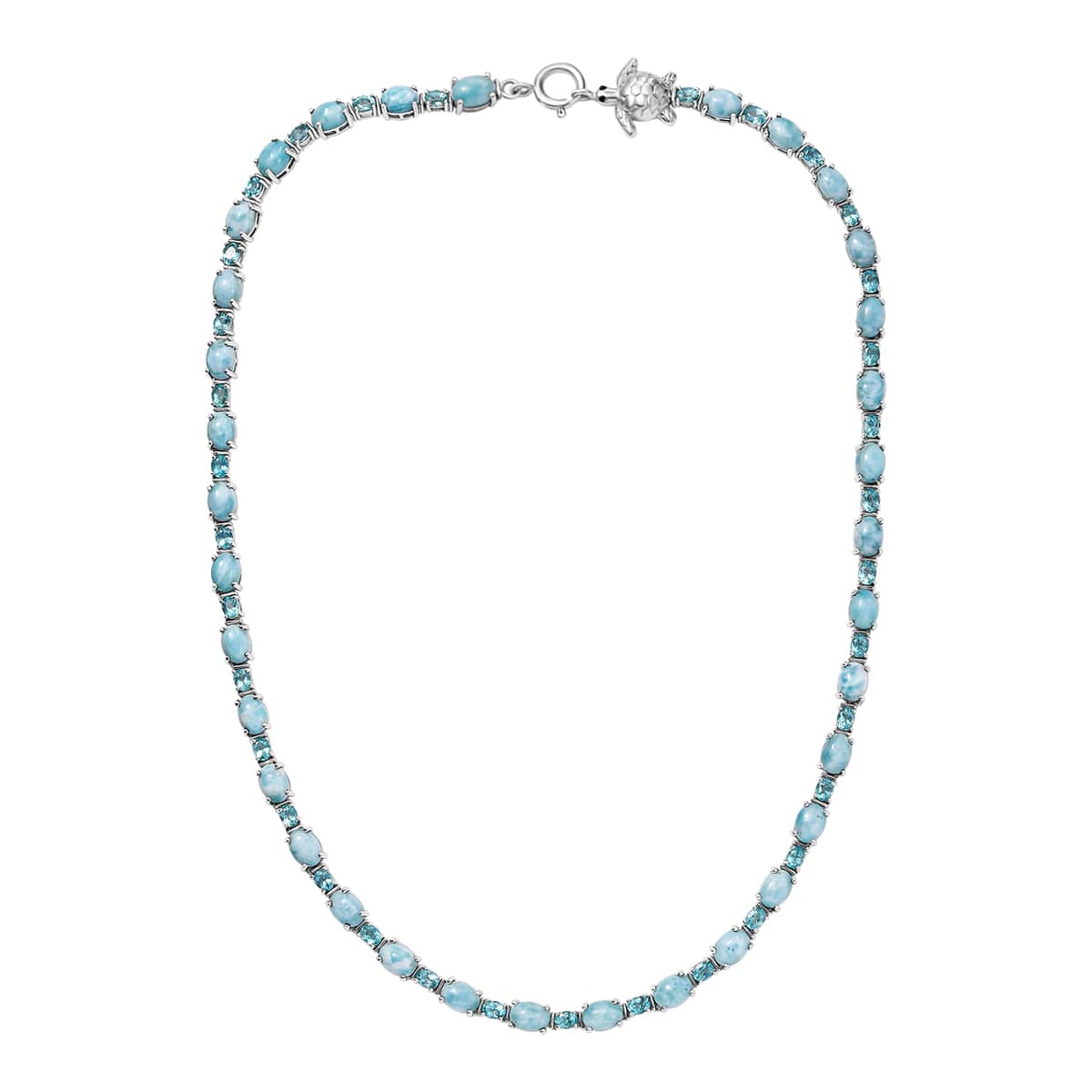 Larimar and Multi Gemstone 38.85 ctw Turtle Necklace in Rhodium Over Sterling Silver 18 Inches image number 1