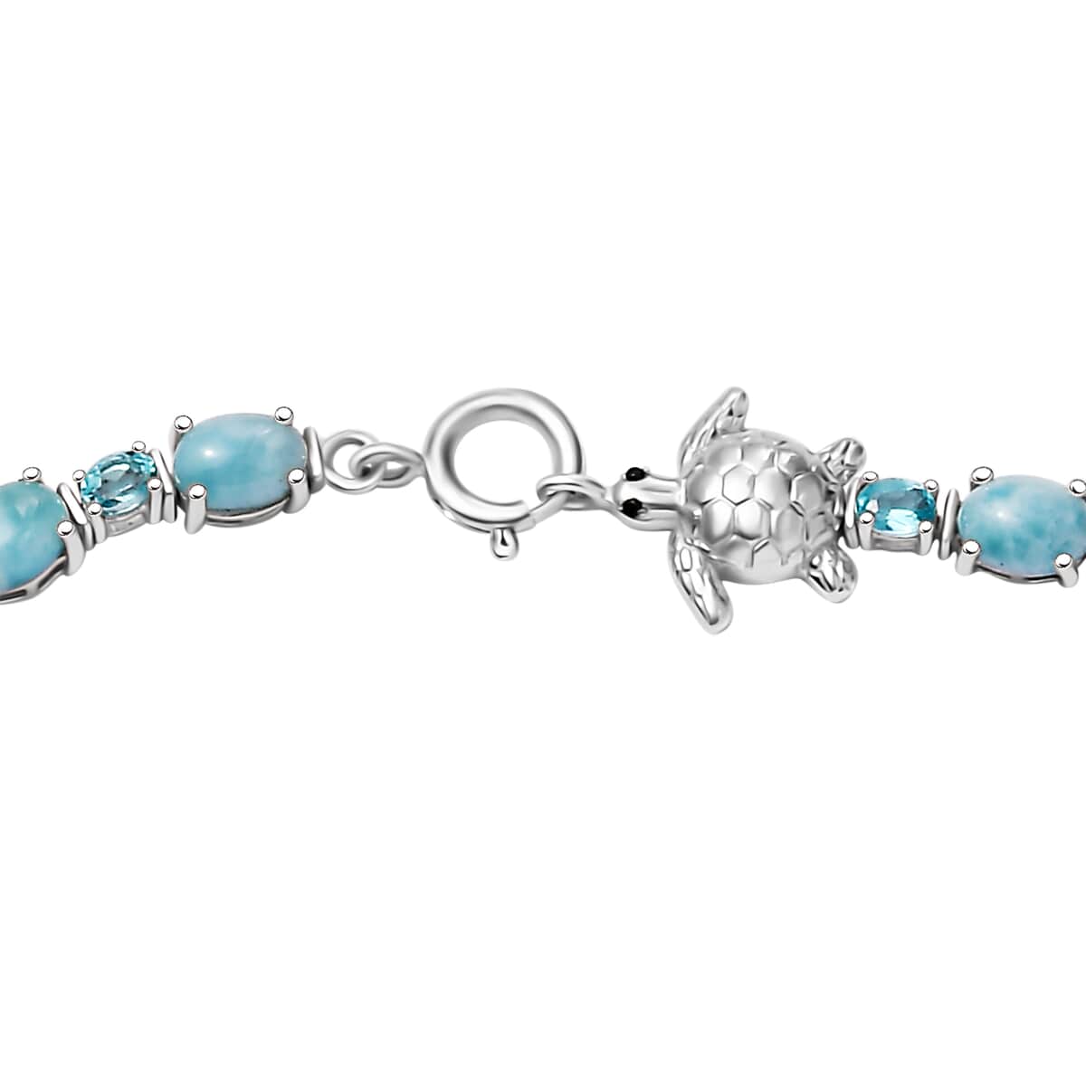 Larimar and Multi Gemstone 38.85 ctw Turtle Necklace in Rhodium Over Sterling Silver 18 Inches image number 2