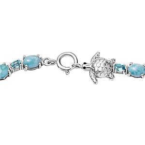 D'Joy Larimar and Multi Gemstone 38.85 ctw Turtle Necklace in Rhodium Over Sterling Silver 18 Inches