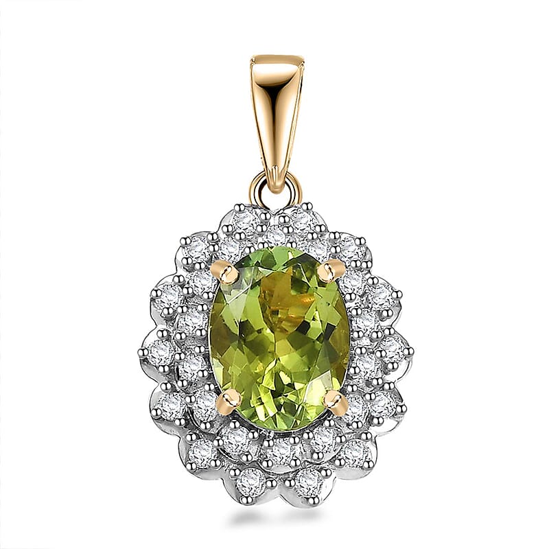 Certified & Appraised Luxoro AAA Natural Calabar Green Tourmaline and G-H I2 Diamond 1.41 ctw Pendant without Chain in 10K Yellow Gold