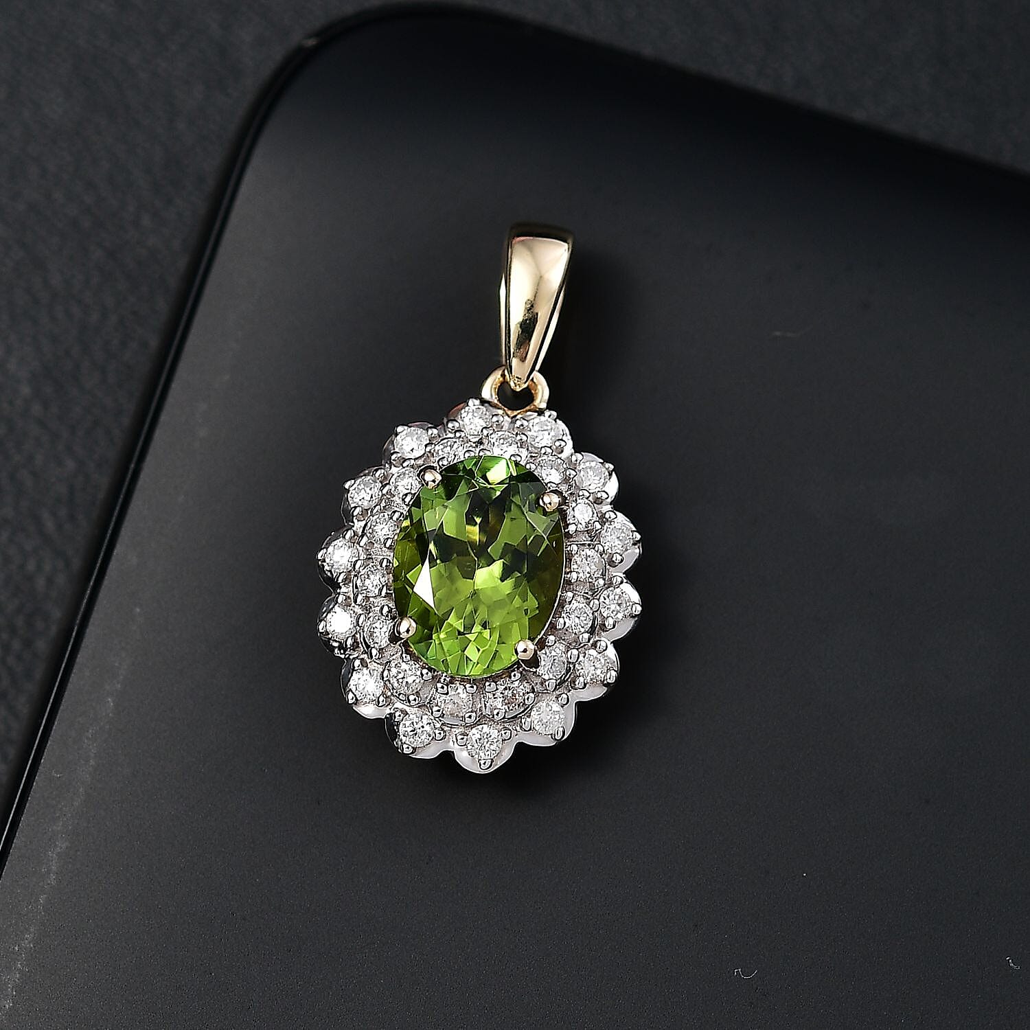 Certified & Appraised Luxoro AAA Natural Calabar Green Tourmaline and G-H I2 Diamond 1.41 ctw Pendant without Chain in 10K Yellow Gold