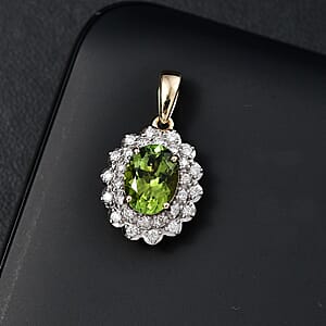 Certified & Appraised Luxoro AAA Natural Calabar&nbsp;Green Tourmaline and G-H I2 Diamond 1.41 ctw Pendant without Chain in 10K Yellow Gold