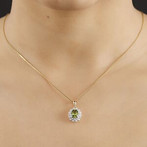 Certified & Appraised Luxoro AAA Natural Calabar&nbsp;Green Tourmaline and G-H I2 Diamond 1.41 ctw Pendant without Chain in 10K Yellow Gold