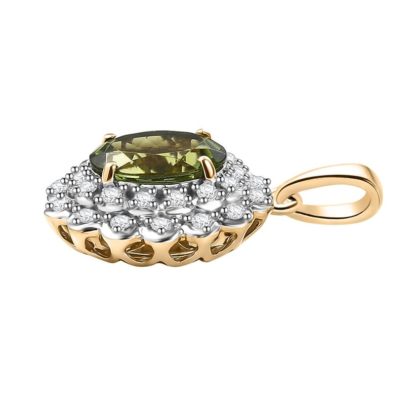 Certified & Appraised Luxoro AAA Natural Calabar Green Tourmaline and G-H I2 Diamond 1.41 ctw Pendant without Chain in 10K Yellow Gold