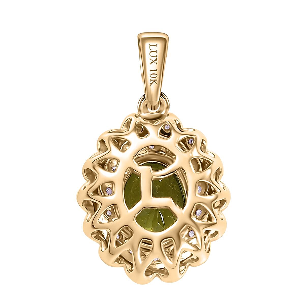 Certified & Appraised Luxoro AAA Natural Calabar Green Tourmaline and G-H I2 Diamond 1.41 ctw Pendant without Chain in 10K Yellow Gold