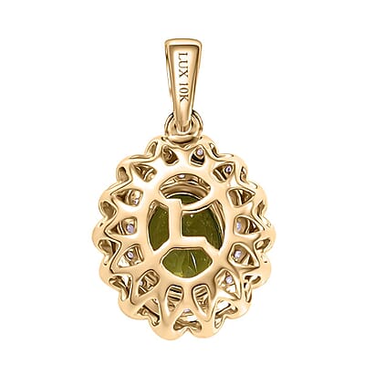 Certified & Appraised Luxoro AAA Natural Calabar Green Tourmaline and G-H I2 Diamond 1.41 ctw Pendant without Chain in 10K Yellow Gold