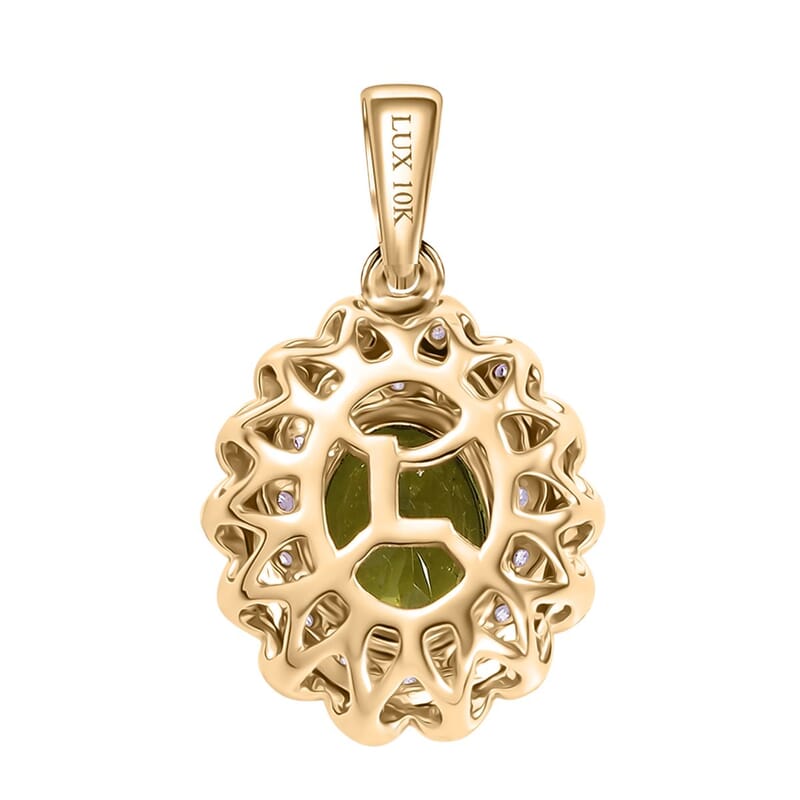 Certified & Appraised Luxoro AAA Natural Calabar Green Tourmaline and G-H I2 Diamond 1.41 ctw Pendant without Chain in 10K Yellow Gold