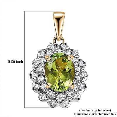 Certified & Appraised Luxoro AAA Natural Calabar Green Tourmaline and G-H I2 Diamond 1.41 ctw Pendant without Chain in 10K Yellow Gold