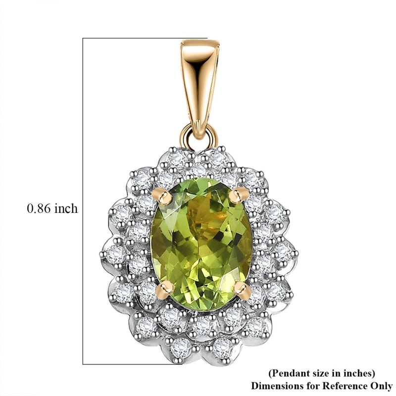 Certified & Appraised Luxoro AAA Natural Calabar Green Tourmaline and G-H I2 Diamond 1.41 ctw Pendant without Chain in 10K Yellow Gold