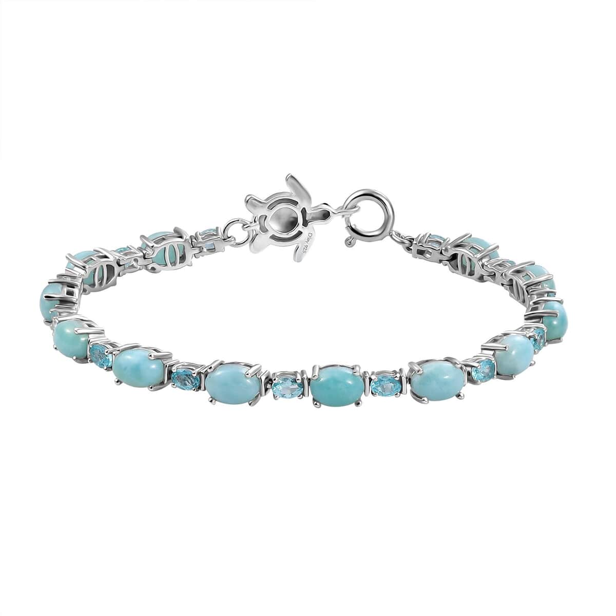 Larimar and Multi Gemstone 13.50 ctw Turtle Bracelet in Rhodium Over Sterling Silver (6.50 In) image number 0