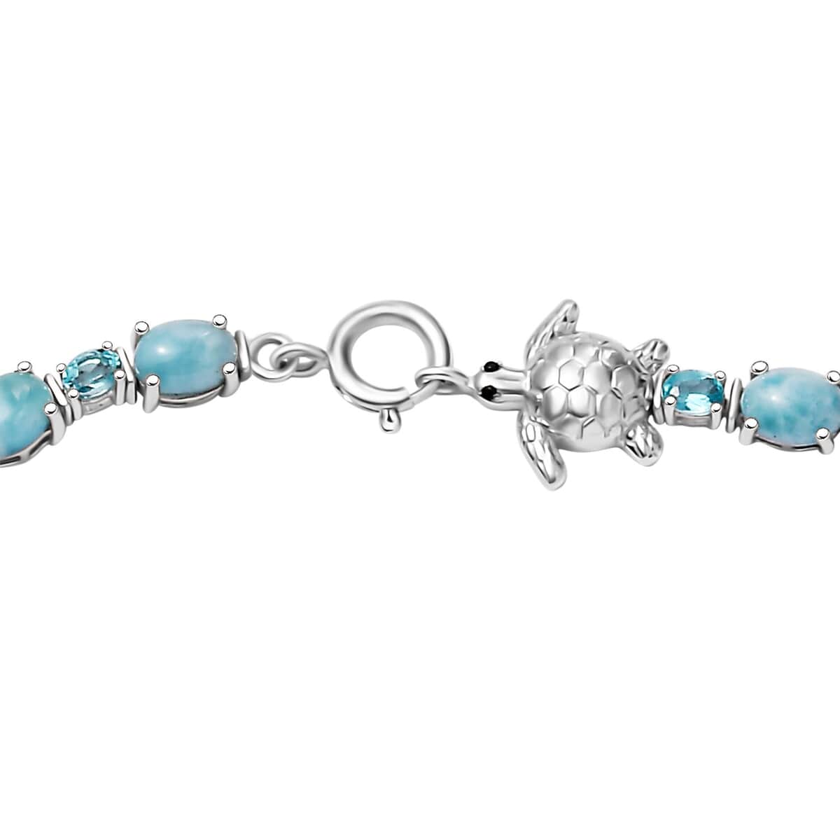 Larimar and Multi Gemstone 13.50 ctw Turtle Bracelet in Rhodium Over Sterling Silver (6.50 In) image number 3