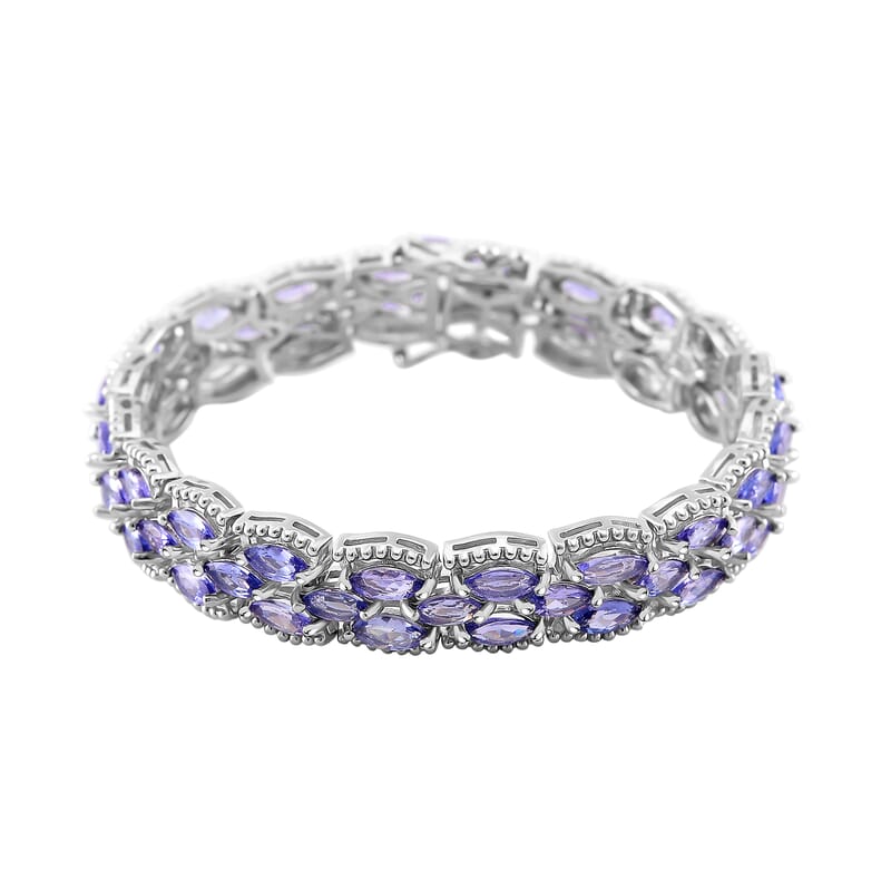 Premium Tanzanite 14.85 ctw 3 Row Bracelet in Rhodium Over Sterling Silver (6.50 In)