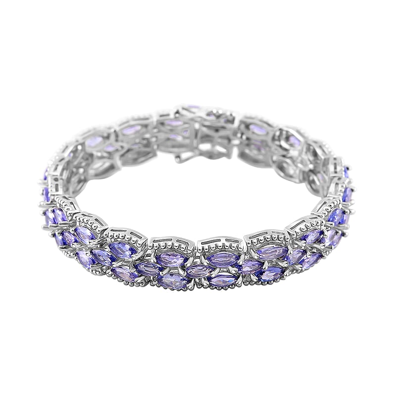 Premium Tanzanite 14.85 ctw 3 Row Bracelet in Rhodium Over Sterling Silver (6.50 In)