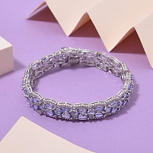 Premium Tanzanite 14.85 ctw 3 Row Bracelet in Rhodium Over Sterling Silver (6.50 In)
