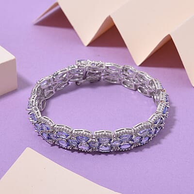 Premium Tanzanite 14.85 ctw 3 Row Bracelet in Rhodium Over Sterling Silver (6.50 In)