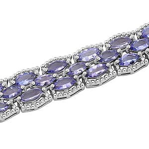 Premium Tanzanite 14.85 ctw 3 Row Bracelet in Rhodium Over Sterling Silver (6.50 In)