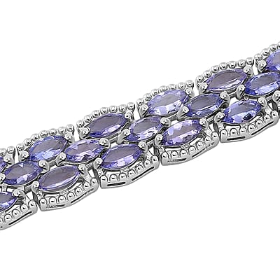 Premium Tanzanite 14.85 ctw 3 Row Bracelet in Rhodium Over Sterling Silver (6.50 In)