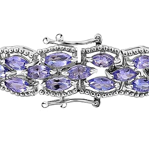 Premium Tanzanite 14.85 ctw 3 Row Bracelet in Rhodium Over Sterling Silver (6.50 In)