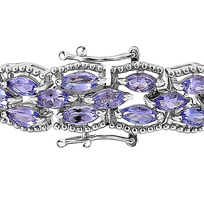 Premium Tanzanite 14.85 ctw 3 Row Bracelet in Rhodium Over Sterling Silver (6.50 In)
