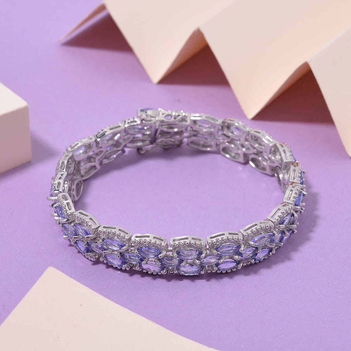 Premium Tanzanite 18.65 ctw 3 Row Bracelet in Rhodium Over Sterling Silver (8.00 In) image number 1