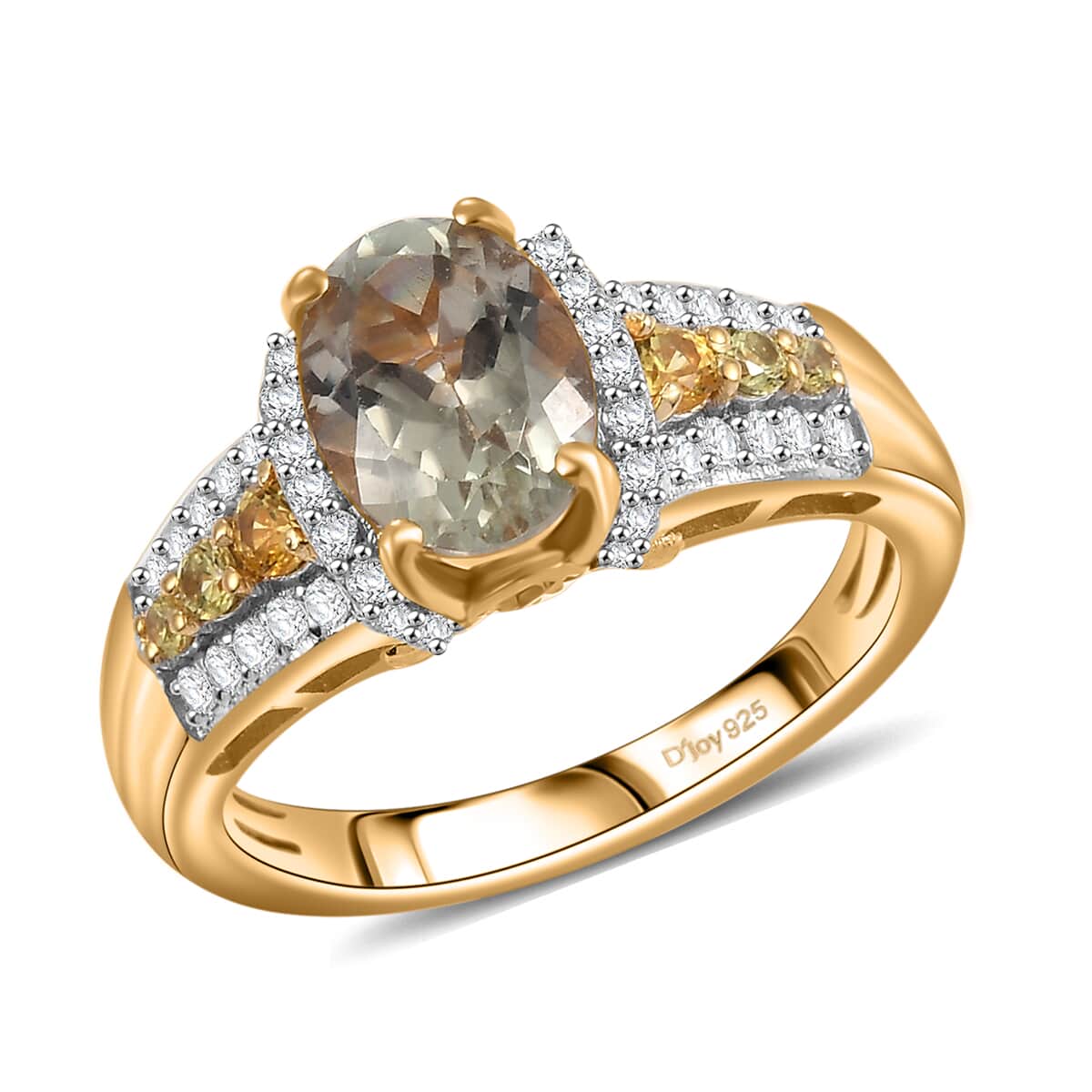 AAA Turkizite, Yellow Sapphire and White Zircon 1.90 ctw Eternal Glow Ring in 18K Vermeil Yellow Gold Over Sterling Silver (Size 10.0) image number 0