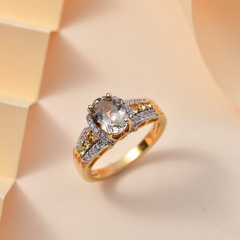 AAA Turkizite, Yellow Sapphire and White Zircon 1.90 ctw Eternal Glow Ring in 18K Vermeil Yellow Gold Over Sterling Silver (Size 10.0)
