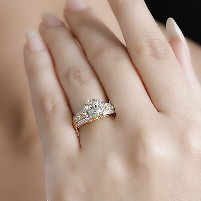 AAA Turkizite, Yellow Sapphire and White Zircon 1.90 ctw Eternal Glow Ring in 18K Vermeil Yellow Gold Over Sterling Silver (Size 10.0)