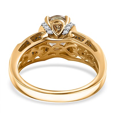 AAA Turkizite, Yellow Sapphire and White Zircon 1.90 ctw Eternal Glow Ring in 18K Vermeil Yellow Gold Over Sterling Silver (Size 10.0)