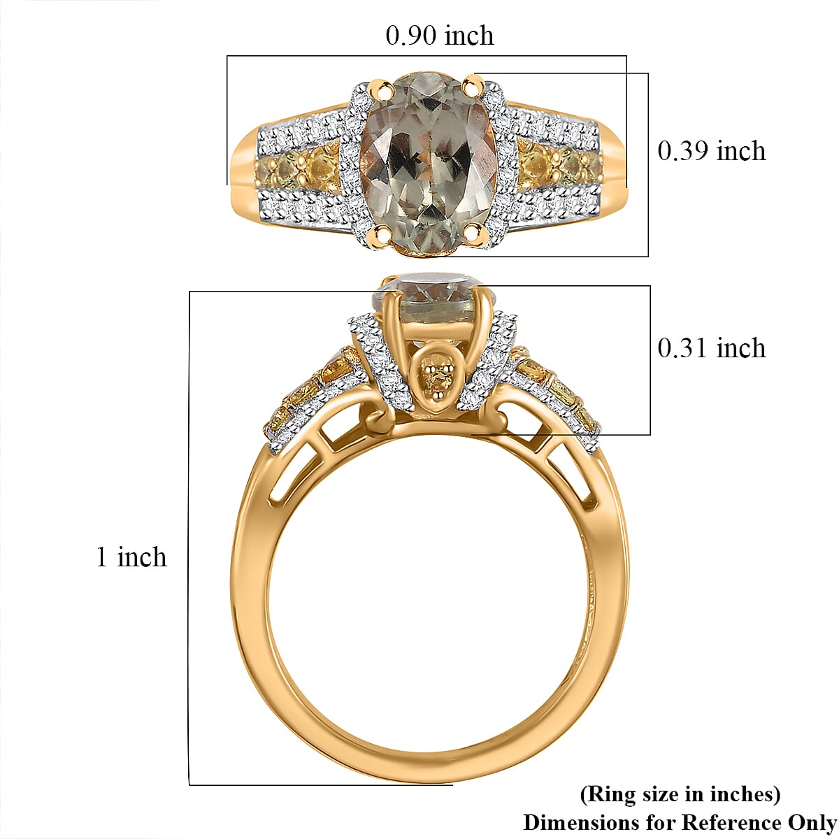 AAA Turkizite, Yellow Sapphire and White Zircon 1.90 ctw Eternal Glow Ring in 18K Vermeil Yellow Gold Over Sterling Silver (Size 10.0)