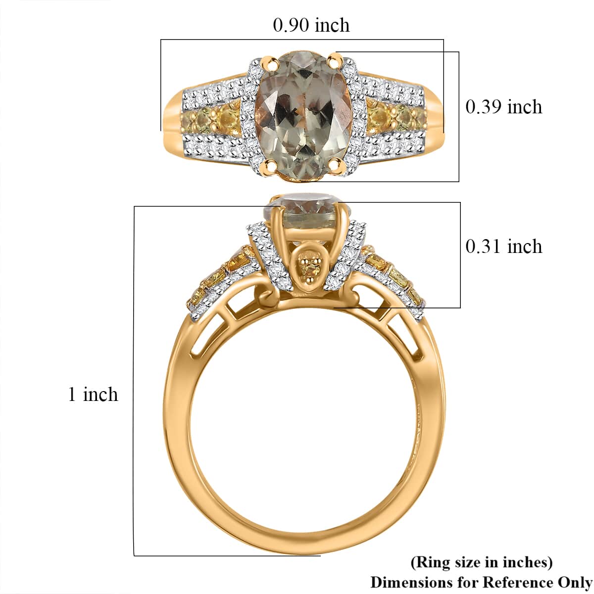 AAA Turkizite, Yellow Sapphire and White Zircon 1.90 ctw Eternal Glow Ring in 18K Vermeil Yellow Gold Over Sterling Silver (Size 10.0) image number 5