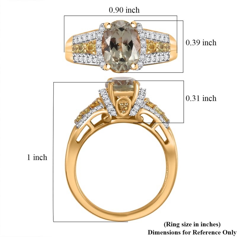 AAA Turkizite, Yellow Sapphire and White Zircon 1.90 ctw Eternal Glow Ring in 18K Vermeil Yellow Gold Over Sterling Silver (Size 10.0)