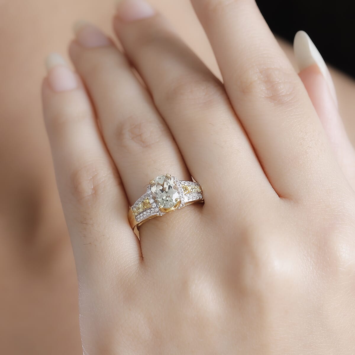 AAA Turkizite, Yellow Sapphire and White Zircon 1.90 ctw Eternal Glow Ring in 18K Vermeil Yellow Gold Over Sterling Silver (Size 6.0) image number 2