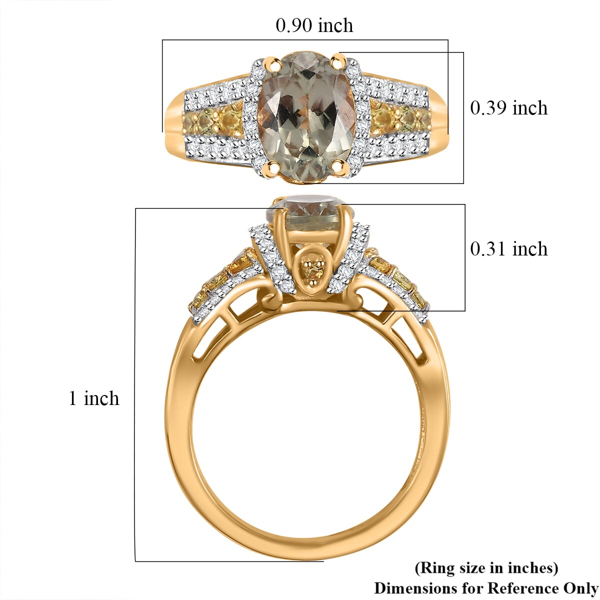 AAA Turkizite, Yellow Sapphire and White Zircon 1.90 ctw Eternal Glow Ring in 18K Vermeil Yellow Gold Over Sterling Silver (Size 6.0) image number 5