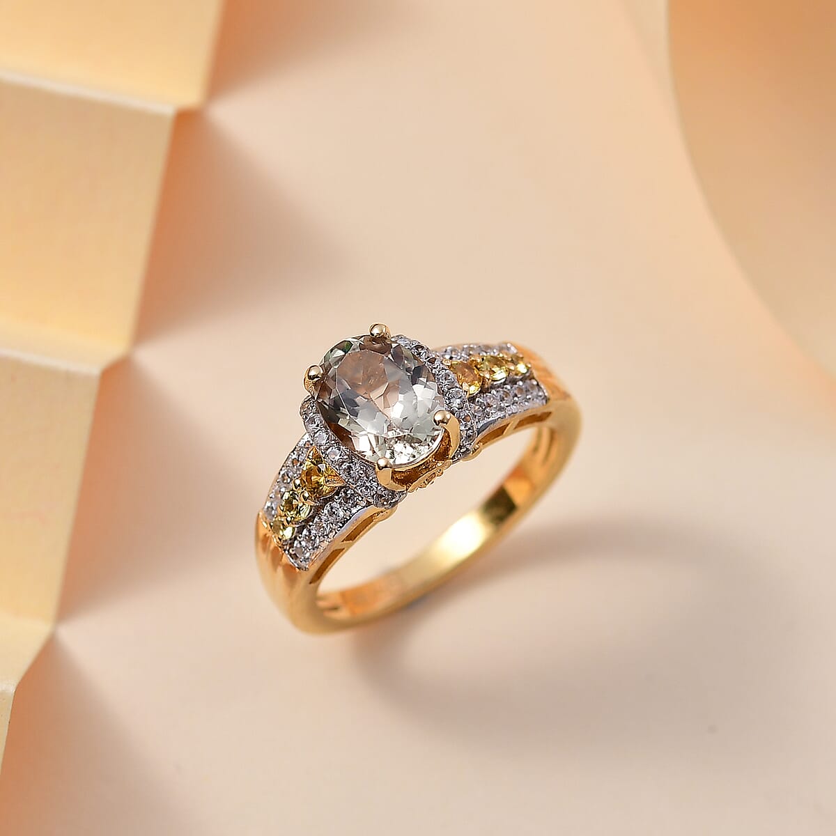 AAA Turkizite, Yellow Sapphire and White Zircon 1.90 ctw Eternal Glow Ring in 18K Vermeil Yellow Gold Over Sterling Silver (Size 7.0) image number 1
