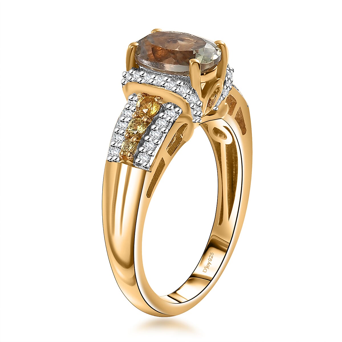 AAA Turkizite, Yellow Sapphire and White Zircon 1.90 ctw Eternal Glow Ring in 18K Vermeil Yellow Gold Over Sterling Silver (Size 7.0) image number 3