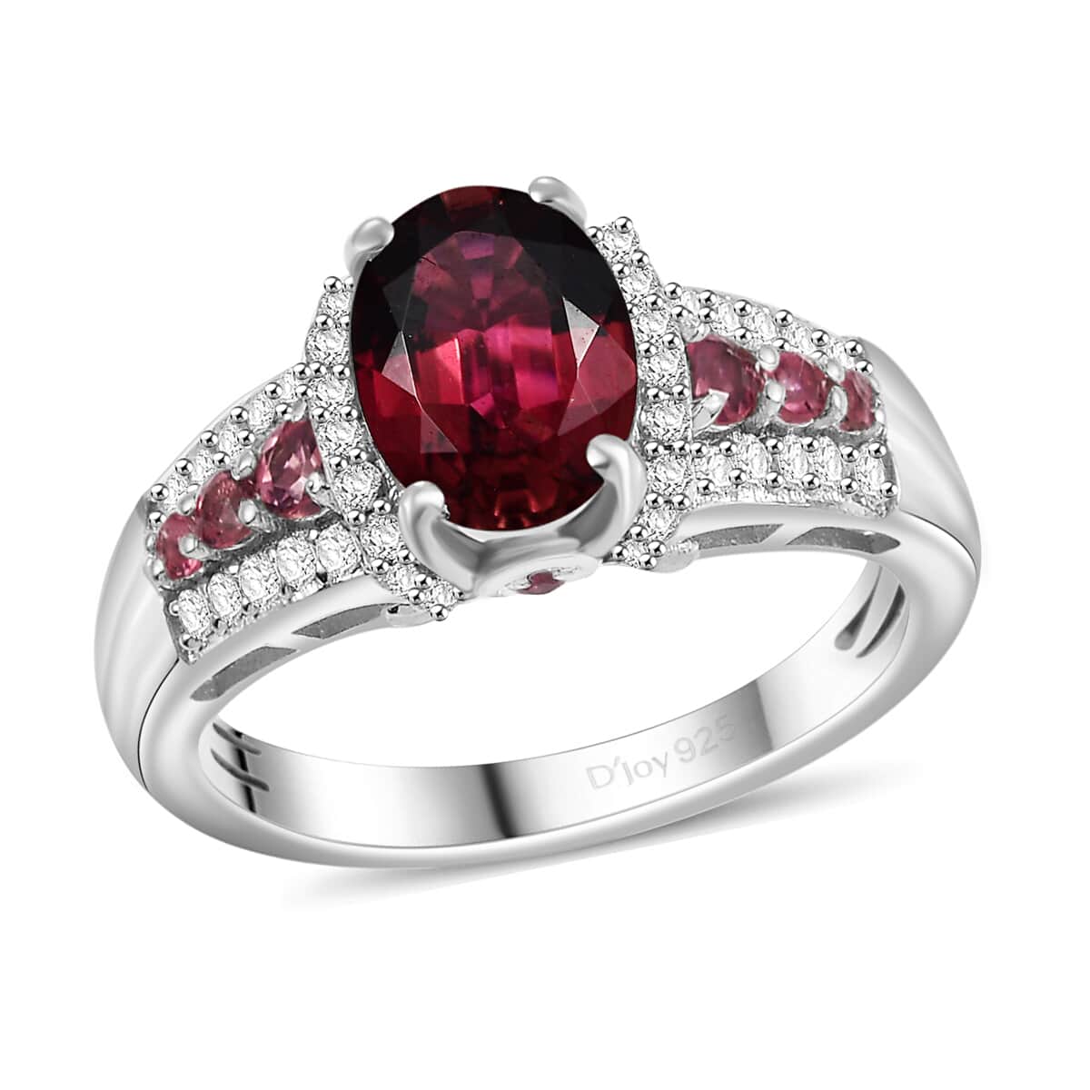 Premium Ouro Fino Rubellite and White Zircon 1.80 ctw Eternal Glow Ring in Rhodium Over Sterling Silver (Size 10.0) image number 0