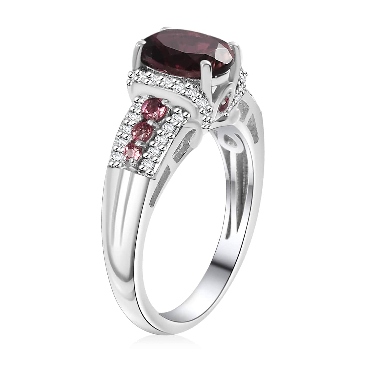 Premium Ouro Fino Rubellite and White Zircon 1.80 ctw Eternal Glow Ring in Rhodium Over Sterling Silver (Size 10.0) image number 3