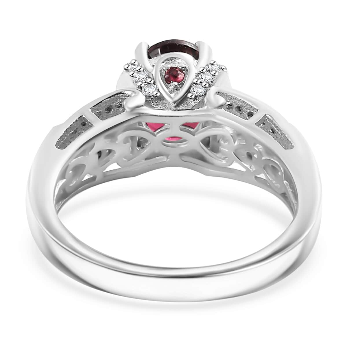 Premium Ouro Fino Rubellite and White Zircon 1.80 ctw Eternal Glow Ring in Rhodium Over Sterling Silver (Size 10.0) image number 4