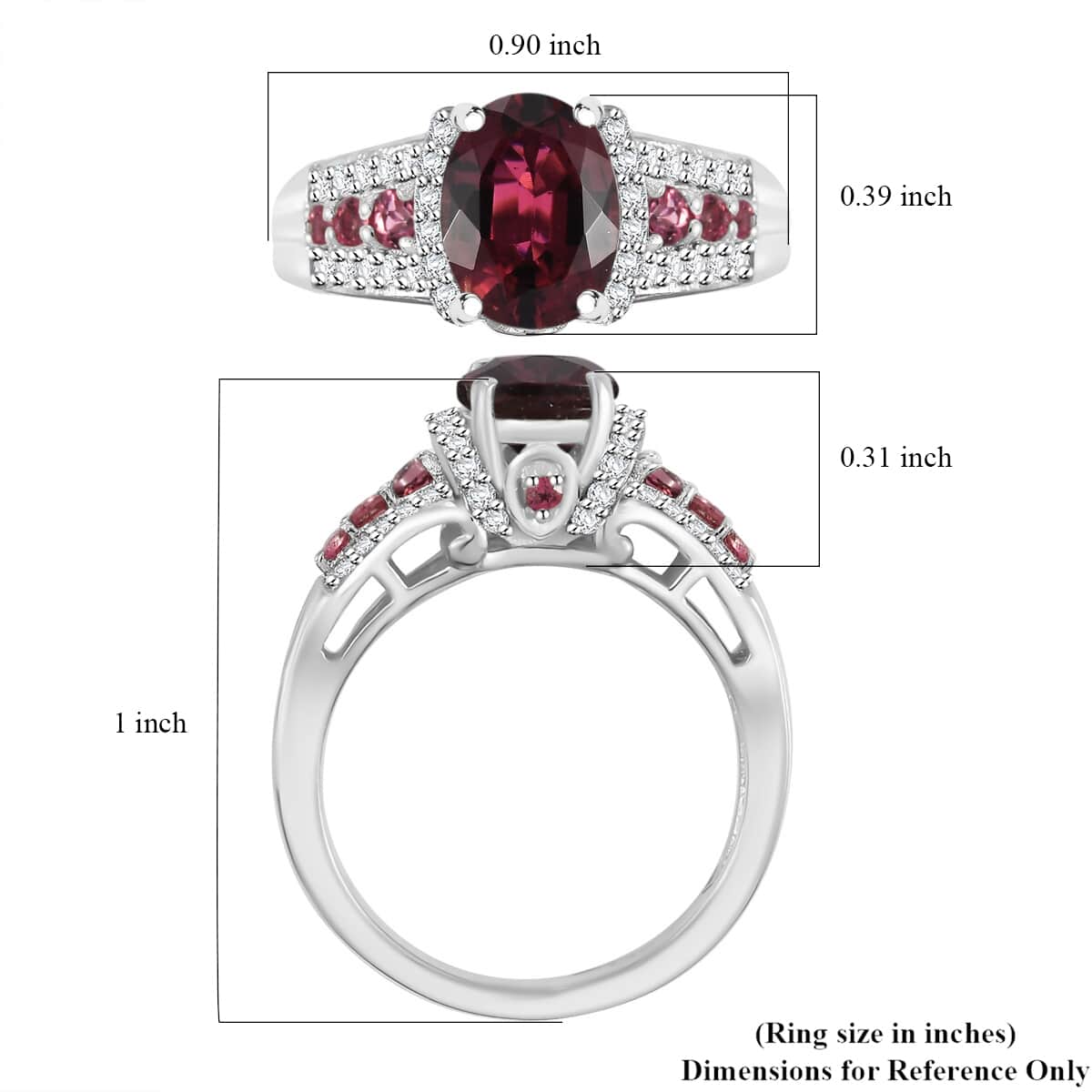 Premium Ouro Fino Rubellite and White Zircon 1.80 ctw Eternal Glow Ring in Rhodium Over Sterling Silver (Size 10.0) image number 5