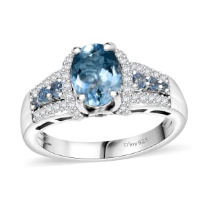 Premium Santa Maria Aquamarine and White Zircon 1.75 ctw Eternal Glow Ring in Rhodium Over Sterling Silver (Size 10.0)