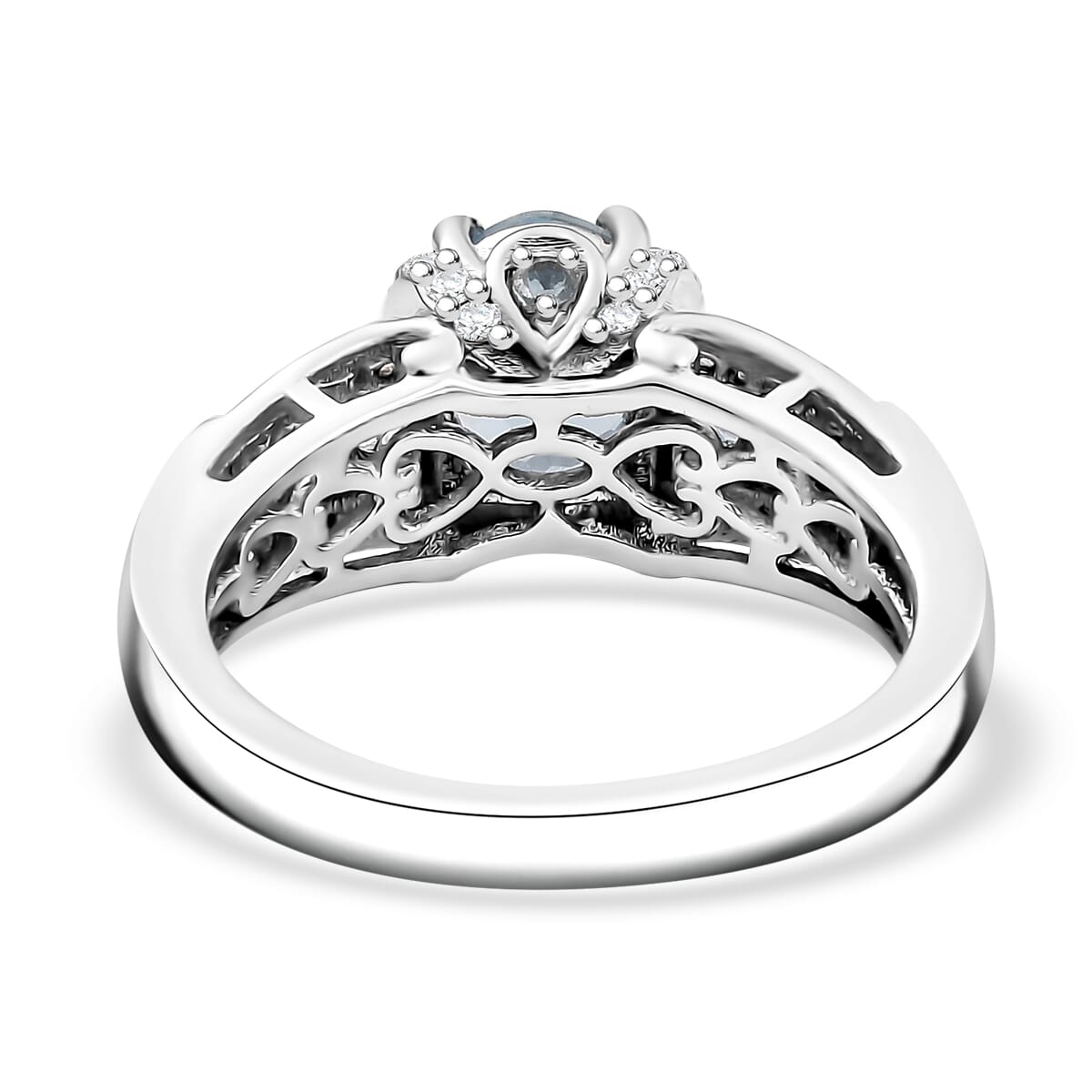 Premium Santa Maria Aquamarine and White Zircon 1.75 ctw Eternal Glow Ring in Rhodium Over Sterling Silver (Size 10.0) image number 4