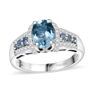 Premium Santa Maria Aquamarine and White Zircon 1.75 ctw Eternal Glow Ring in Rhodium Over Sterling Silver (Size 6.0)