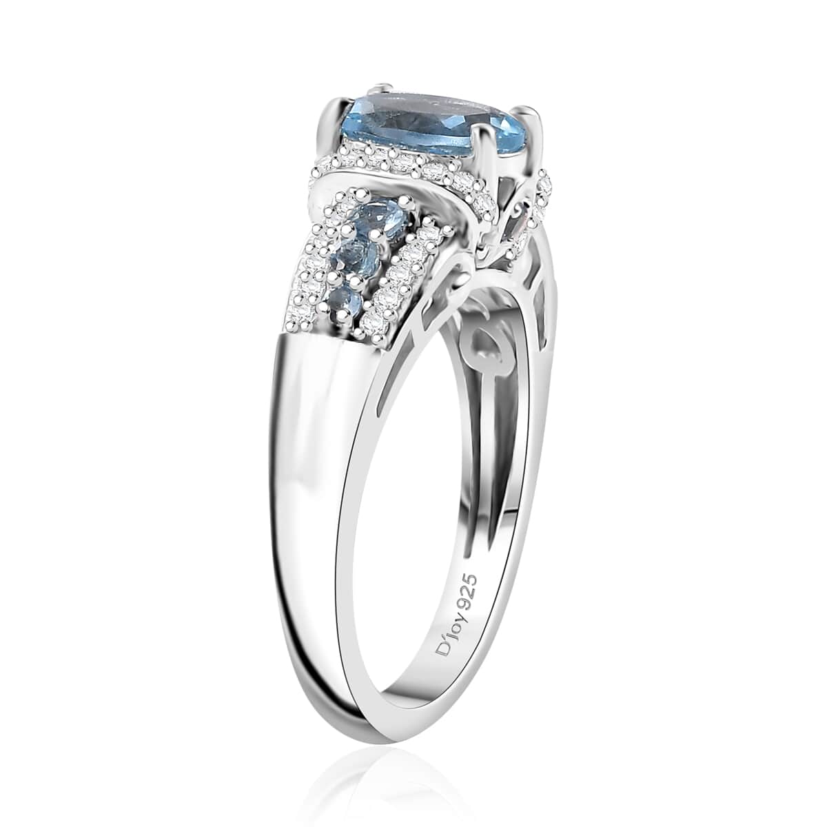 Premium Santa Maria Aquamarine and White Zircon 1.75 ctw Eternal Glow Ring in Rhodium Over Sterling Silver (Size 6.0) image number 3