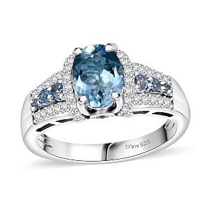 Premium Santa Maria Aquamarine and White Zircon 1.75 ctw Eternal Glow Ring in Rhodium Over Sterling Silver (Size 7.0)