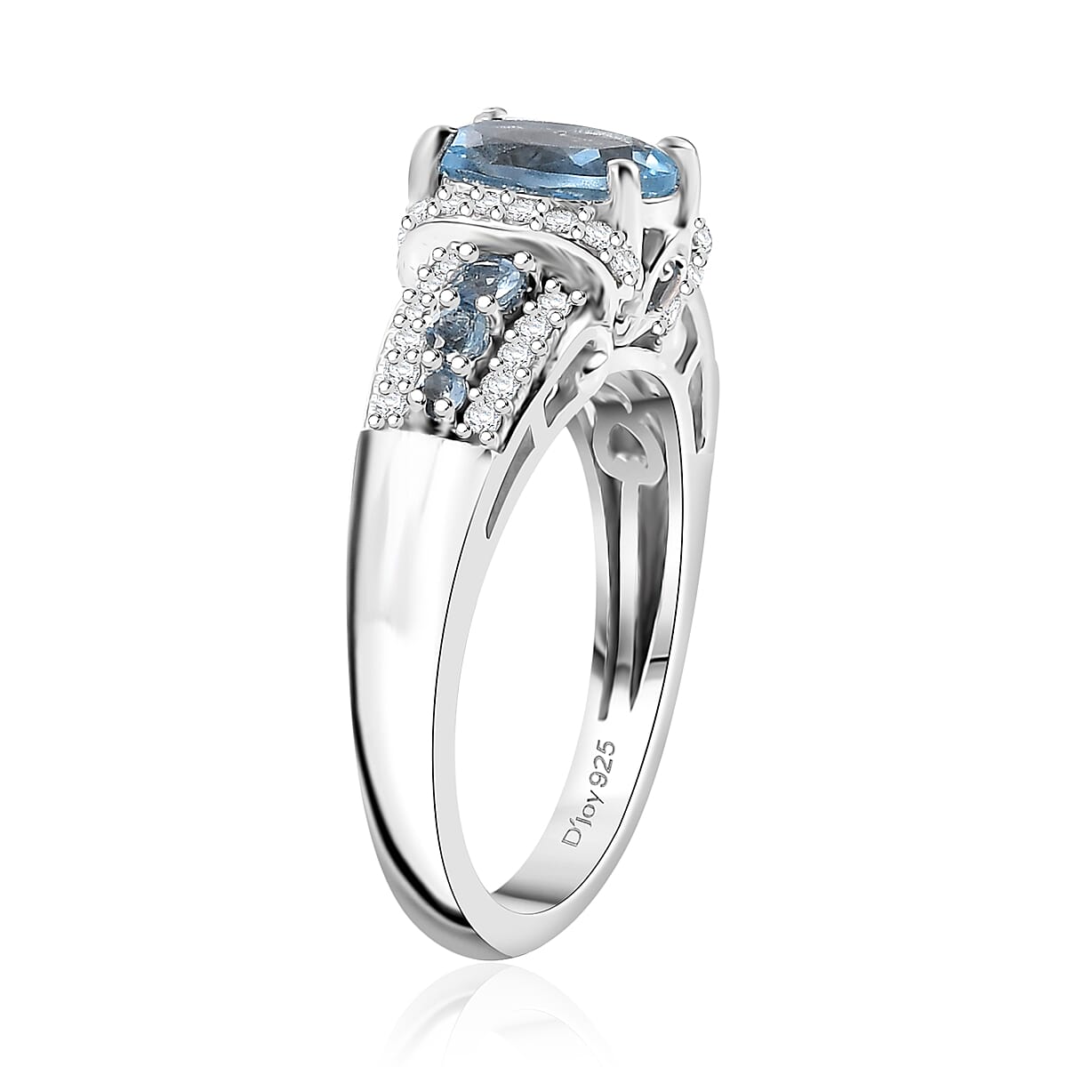 Premium Santa Maria Aquamarine and White Zircon 1.75 ctw Eternal Glow Ring in Rhodium Over Sterling Silver (Size 9.0) image number 3