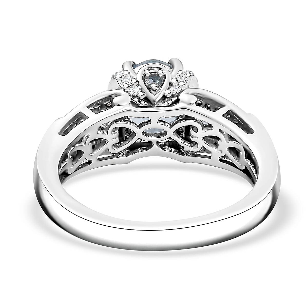 Premium Santa Maria Aquamarine and White Zircon 1.75 ctw Eternal Glow Ring in Rhodium Over Sterling Silver (Size 9.0) image number 4