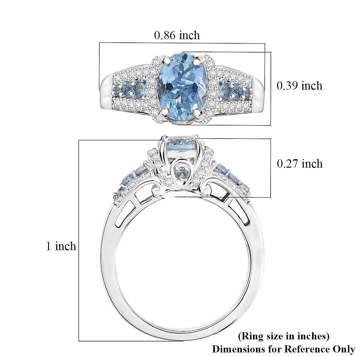 Premium Santa Maria Aquamarine and White Zircon 1.75 ctw Eternal Glow Ring in Rhodium Over Sterling Silver (Size 9.0) image number 5