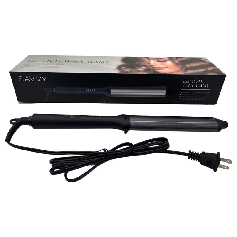 Saavy 1.25Inch Oval Wave Wand with Adjustable Temperature Control in Gun Metal