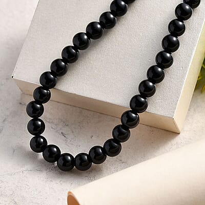 Thai Black Spinel 190.00 ctw Beaded Necklace in Stainless Steel 20 Inches